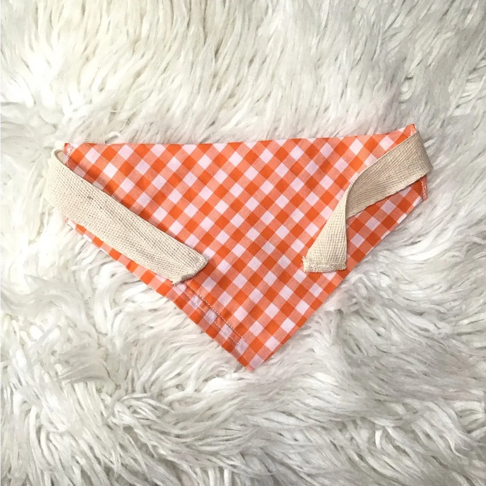 🐶 4 for $16 ORANGE GINGHAM DOG BANDANA - Picture 4 of 7